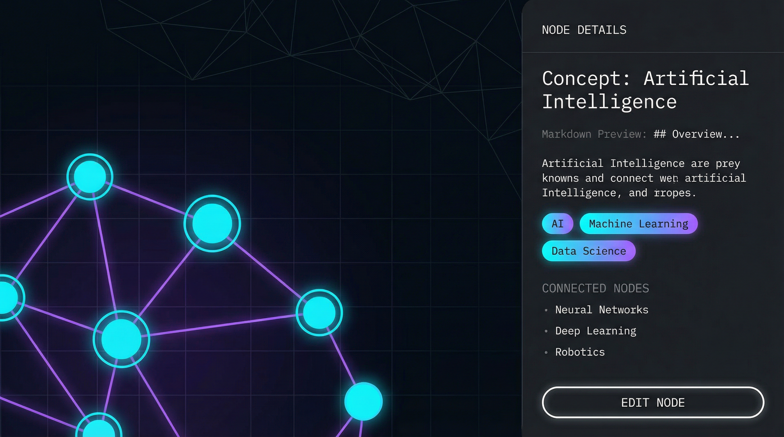 LinkGraph node detail panel with connections